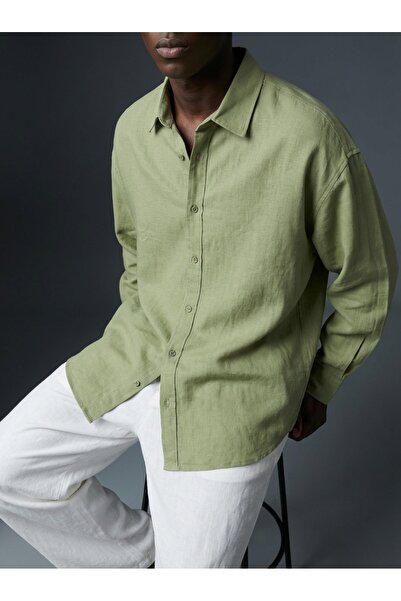 KHAYN ERKEK OVERSİZE RAHAT KESİM %100 PAMUK KETEN DOKULU GÖMLEK K3005KG