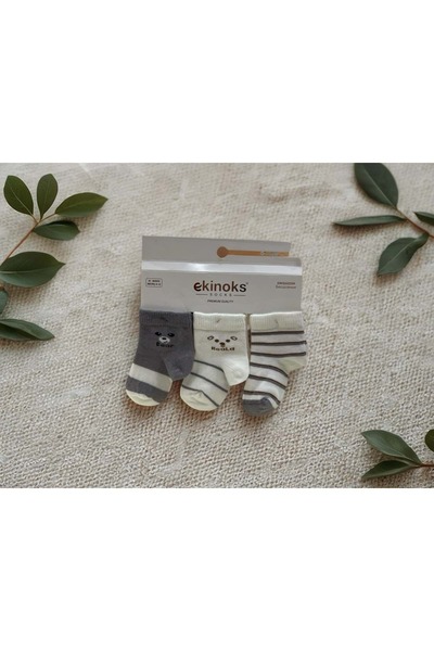 Ekinoks Koala Patterned Triple Baby Socks Gray