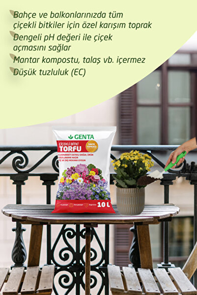 Genta Çiçekli Bitkiler Için Toprak Torf Çiçek Toprağı 10 Lt