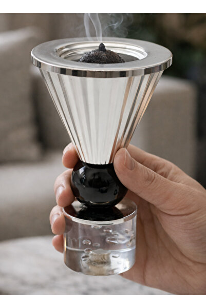 ALQANNAS Modern Silver & Black Striped Stainless Steel Incense Burner with Ac...