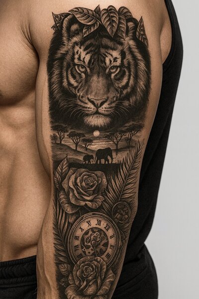 TAKIŞTIR Aslan Figürlü 12 Saat Sonra Kararan Geçici Kol Dövme Tattoo