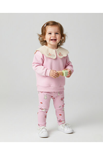 Ege Bebek Baby Girl Bunny and Flower Printed Leggings 6-9-12-18-24 Months Sty...