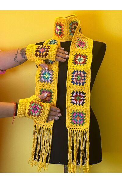 Gönülden Tasarım Set de mănuși fără degete și eșarfe cu motive etnice, tricot...