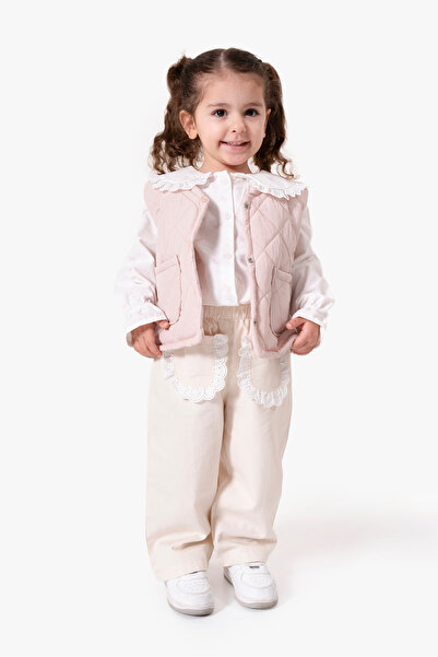 Jikko Baby Dantel Yaka Yelekli 3'lü Bebek Takımı 9086