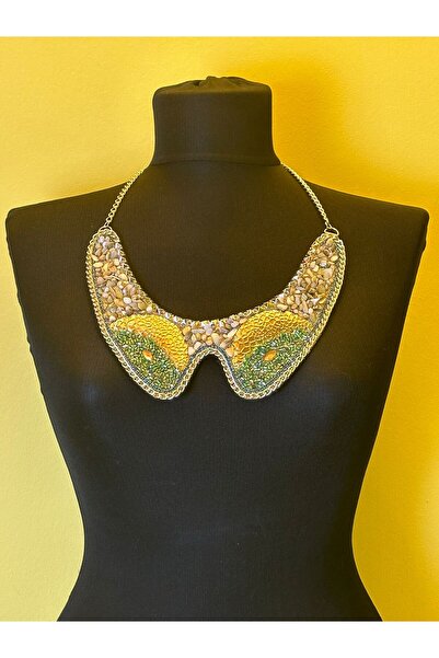 Gönülden Tasarım Doğal Taş Boncuk İşleme Kolye Gömlek Kolyesi 18x16 Cm