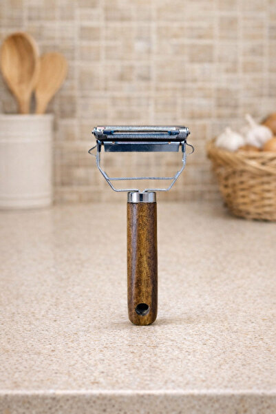 Hilamingo Home Acacia Handle Stainless Steel Turbo Double Head Peeler