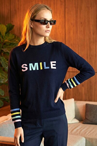 lamea Жіночий светр з написом Smile, кольоровий, деталізований – велосипедний...