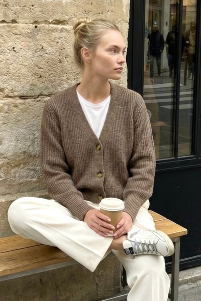 lamea Cardigan tricotat cu nasturi și decolteu în V pentru femei – Croială co...