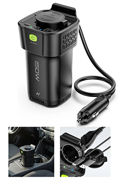 NEFFO 5’i 1 Arada 150W Araç Elektrik Adaptörü – 12V to 220V İnvertör, USB & T...