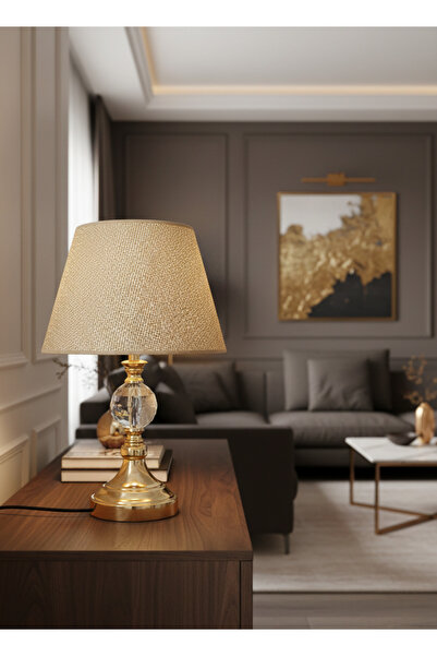 365GUNSERİSONU Gold Kaplama Büyük Kristal Taşlı Metal Ayak Keten Kahverengi K...