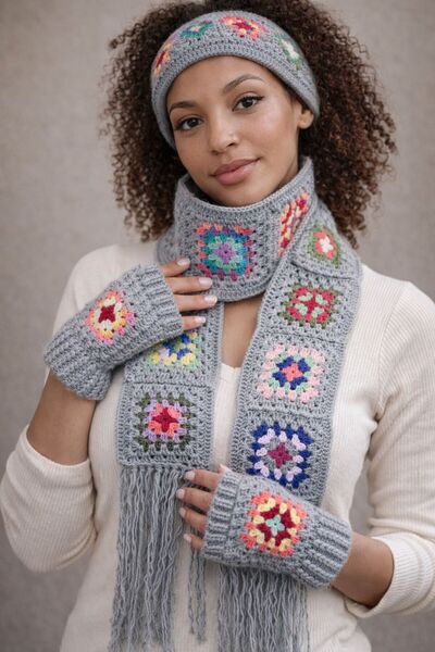 Gönülden Tasarım Set de mănuși fără degete și eșarfe cu motive etnice, tricot...