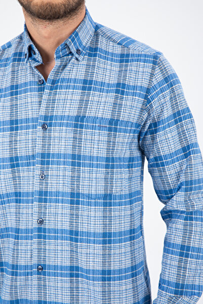 Varetta Cămașă cu mânecă lungă pentru bărbați, albastru cer de iarnă, cu buzu...