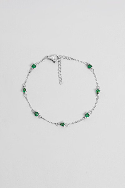 So CHIC... Zümrüt Esintisi 18 Ayar Beyaz Altın Kaplama 19 Cm Gümüş Minimal Bi...