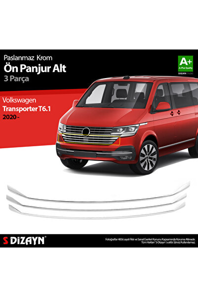 S Dizayn S-Dizayn VW Transporter T6.1 Krom Ön Panjur Alt Çıtası 3 Prç. 2020-2...
