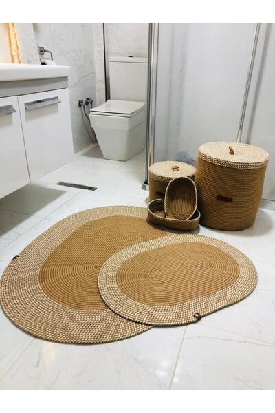 ModaCardin Set de 6 covorașe de baie din iută și paie - Coș în stil boem și n...