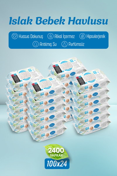 Papilion Baby Wipes Hypoallergenic Kokusuz Islak Bebek Havlusu Extra Kalın 24...