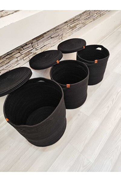 ModaCardin Ψάθινο και ιουτένιο καλάθι 3 τεμαχίων με καπάκι - Πολλαπλών χρήσεω...