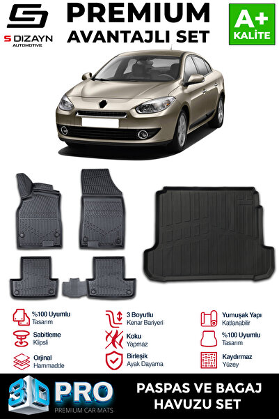 S Dizayn S-Dizayn Renault Fluence 3D Pro Havuzlu Paspas ve Bagaj Havuzu Seti ...