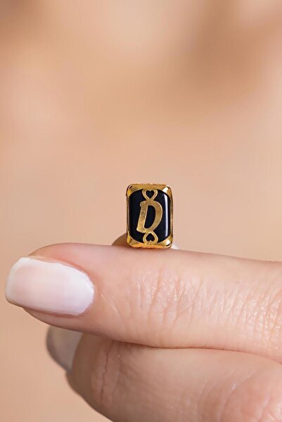 Bayar Gold 14 Ayar Altın Kafesli Siyah Boncuk D Harf Kolye Ucu