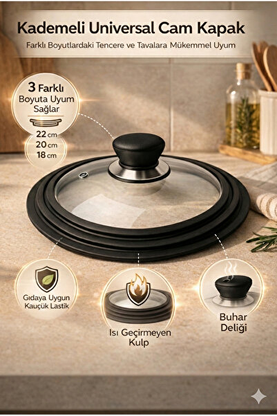 CULIQ Kademeli Universal Cam Tencere Kapağı (Kademeli)