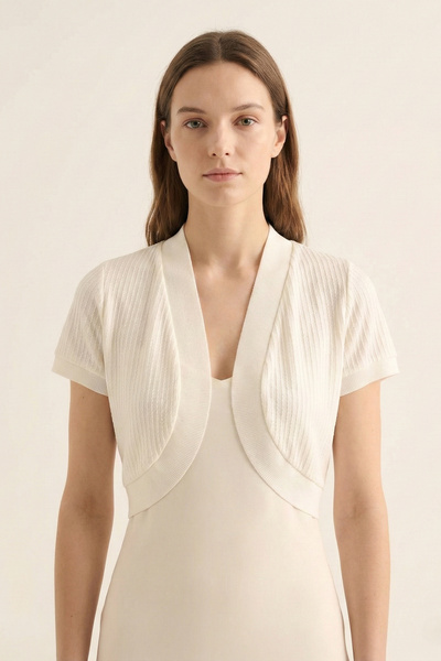 Şiir Samui Women's Soft Textured Combed Cotton Short Sleeve Shoulder Gather D...