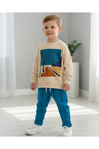 Egelite Hanorac cu imprimeu peisaj pentru băiat, set de trening cu design ori...