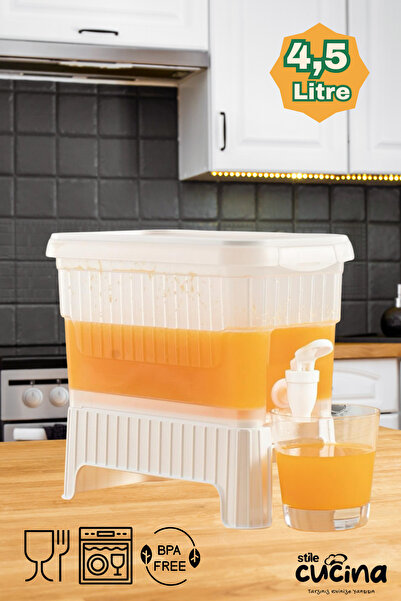Stile Cucina 4,5 Litre Musluklu Ve Ayaklı Buzdolabı Su Limonata Sebili Beyaz