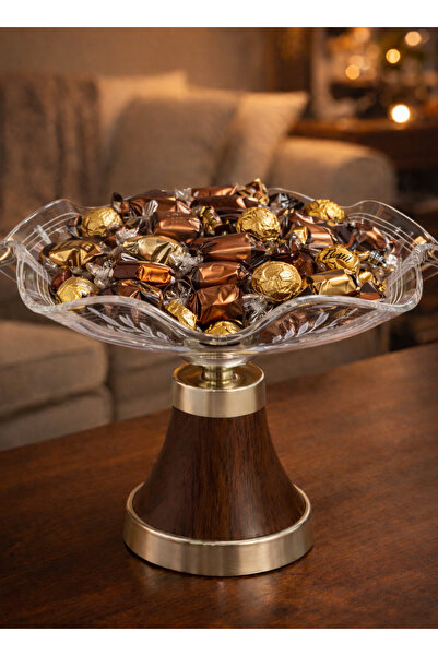 ALQANNAS Acrylic Candy Server with Silver / Imitating Wood Stainless Steel Base