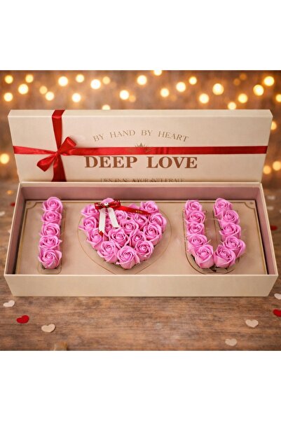 velve Cutie cu trandafiri din sapun si text, "I LOVE YOU", roz, Roz