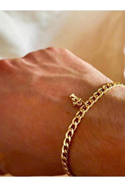 bijoux uniques سوار فاخر من الفولاذ مع حرف F ذهبي