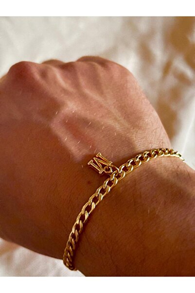 bijoux uniques سوار فاخر من الفولاذ مع حرف M ذهبي