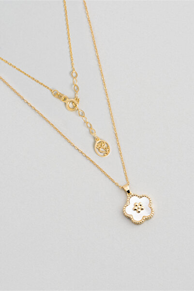 So CHIC... Sedef Çiçeği 18 Ayar Beyaz Altın Kaplama 43 Cm Gümüş Minimal Kolye