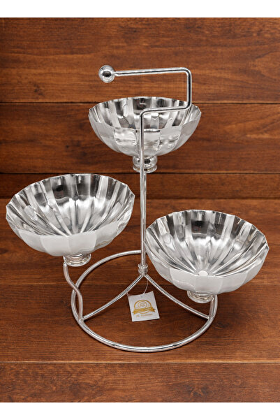 ALQANNAS وعاء تقديم الحلوى والمكسرات بثلاثة أقسام ومقبض فضي