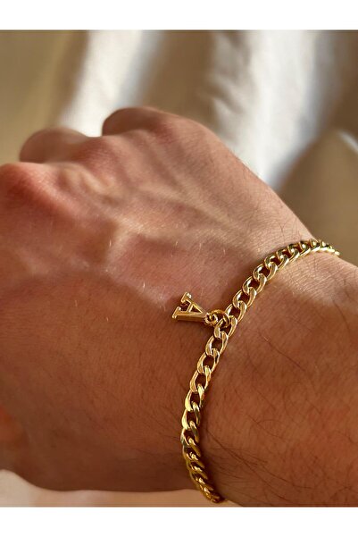 bijoux uniques سوار فاخر من الفولاذ على شكل حرف A ذهبي اللون