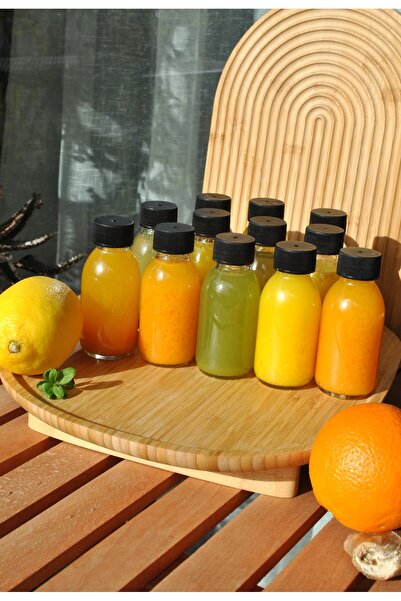 Qualitev 12 Adet Cam Shot Şişesi Sızdırmaz Siyah Plastik Kapaklı Meyve Suyu Ş...