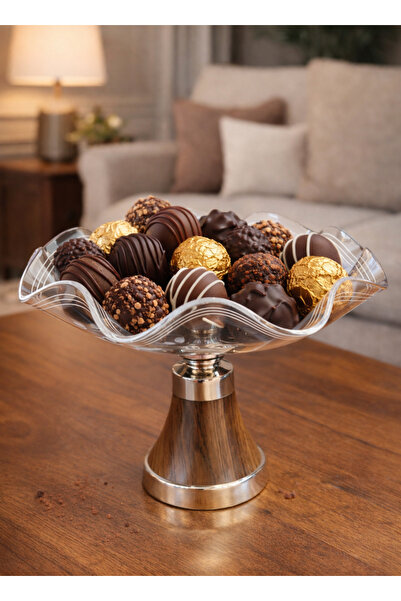 ALQANNAS Acrylic Candy Server with Silver / Imitating Wood Stainless Steel Base