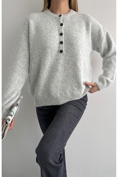 My Blog Pulover tricotat cu guler rotund cu nasturi din nurcă - 2464