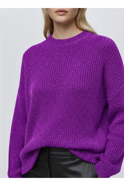 lamea Women's Oversized Thick Knit Sweater – Soft Texture – Purple