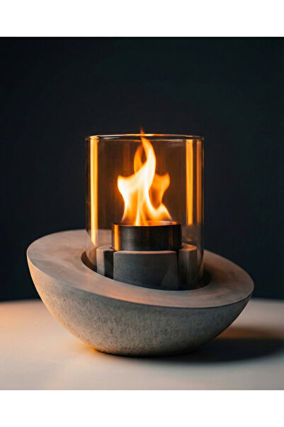 ZURİ DESİGN Beton Masaüstü Şömine – Duman­sız Şömine + 1 Lt Yakıt Hediyeli | ...