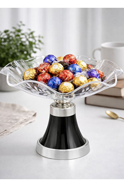 ALQANNAS Acrylic Candy Server with Silver / Titanium Stainless Steel Base