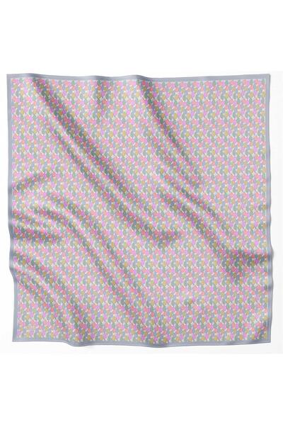Belli Pembe Çiçek Desen %100 Twill İpek Eşarp 4204 - 80