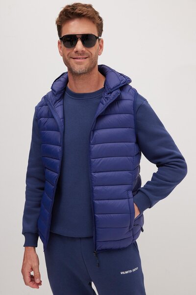 Tudors سترة رجالية مريحة ذات قصة فضفاضة بدون أكمام مع جيبين وسحاب، سترة زرقاء...