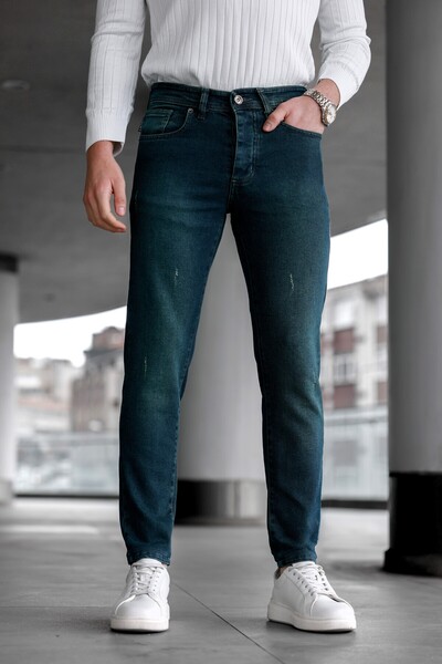 Ser Joven Blugi bărbătești verzi, slim fit, din material elastic cu laser