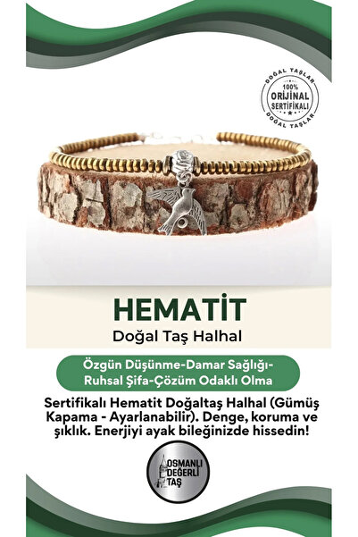 OSMANLI DEĞERLİ TAŞ Sertifikalı Hematit Doğaltaş Halhal (gümüş Kapama - Ayarl...