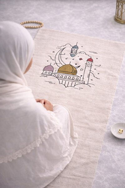 perde plus Μίνιμαλ Κεντημένο Λινό Χαλί Προσευχής - Τσάντα Δώρου Προίκας Χαλί ...