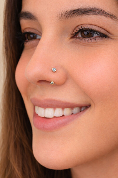 Sacce Scarves&Accessories 316 L Çelik Burun Piercingi Zirkon Taşlı Smiley Yar...