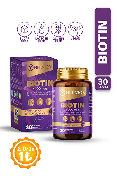 HEILVION Biotin 5.000 Mcg - Biotin, Çinko, Selenyum, Bakır İçeren Saç ve Tırn...
