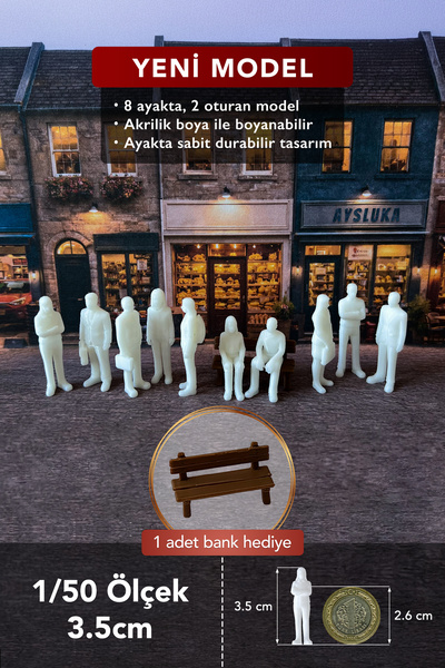 aysluka Maket İnsan 10 Adet 1/50 Ölçek 3.5cm (Bank hediyeli), Maketler için B...