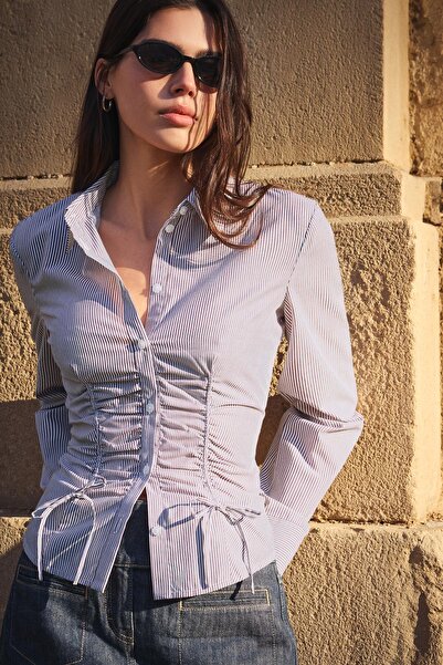 Bershka Büzgülü poplin gömlek