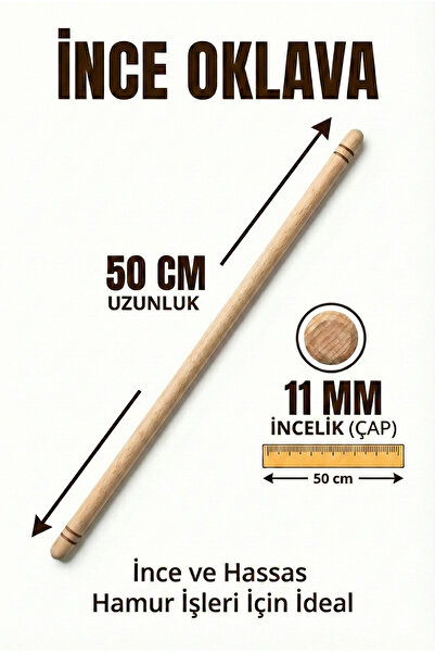 Ülgenev 1 Adet İnce Oklava - 50 cm Uzunluk, 11 mm Kalınlık | Hamur Açma ve Şe...